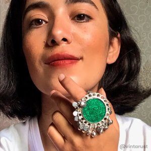 Ethnic Afghan Silver Kuchi Bells Ring, Afghan Statement Massive Ring